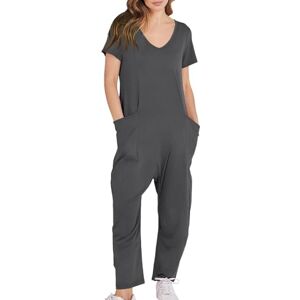 Generisch Women's Shorts Summer Jumpsuit Stretchy T-Shirt Romper Short Sleeve V Neck Romper with Pockets Dragon Wings, darkgray, L