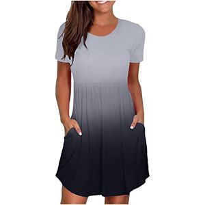 Generic Z-967 Gray Juniors Short Sleeve Dresses Gradient Loose Fit Dresses for Women Crewneck Beach Lounge Hawaiian Pleated Tropical Midi Knee High Summer Fall Dresses 2024 KD XL