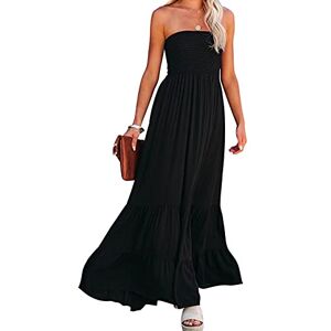 R.Vivimos Summer Fashion Boho Strapless Bandeau Shirred Floral Ruffle Tube Dress(XLarge,Black#2)