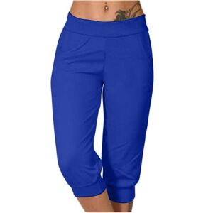 PRiME Capri Pants for Women UK Summer Cropped Trousers Elasticated Waist Capri Trousers Drawstring Mid Rise Cropped Leggings Casual Yoga Jogger Pants,Blue6,Large