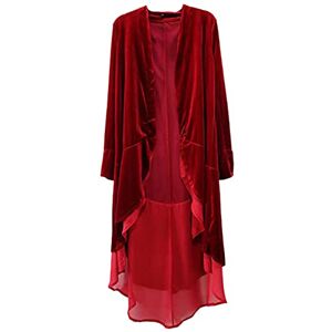 ZSBAYU Women's Vintage Velvet Maxi Duster Cardigans Open Front Trench Coat Velvet Duster Cardigan Draped Open Front Trench Coat(Red,Large)