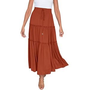 Botcam Line Beach Skirt One Flowing Pocket Dress Print Swing Summer Pleated Long Elastic Waist Women Boho Tiered Skirt Denim Skirt Women's Short Stretch, F-orange, S