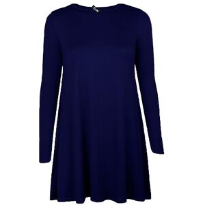 Shopygirls Womens Plain Long Sleeve Stretch A Line Skater Flared Swing Dress Top Plus Size T-Shirt 8-26 (14, Navy)