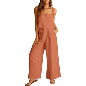 PRiME AMhomely Womens Two Piece Outfits Casual Suit Linen Shorts Sleeveless Cami Vest Top Crewneck T-Shirt and Wide Leg Pants Soft Comfy Tracksuit Trouser Suits Ladies Beach Lounge Wear Suits Hot Pink 5