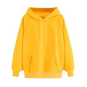 Janly Clearance Sale Women's Long Sleeve Tops, Womens Long Sleeve Hoodie Sweatshirt Hooded Pullover Tops Blouse with Pocket, Women Plain Color Blouse for Easter Gifts Deal (Yellow-XL)