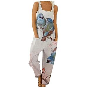 Zmtgen Shapewear Bodysuit, Women's Playsuit Dungarees Women Cotton Women's Fashion Summer Sweet Loose Casual Print Retro Strappy Jumpsuit Uk Baggy Jumpsuit Rompers For Ladies Playsuits (L, Ij05-White)