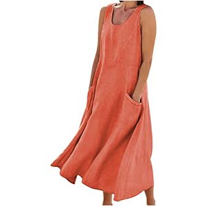 Dresses For Women Uk 0224a49920 FunAloe Summer Dresses for Women UK Casual Dresses Sleeveless Dresses Linen Dresses Crewneck Dress Women Elegant Plain Cotton Down Long Dress Down Orange S Clearance UK Size for Special Occasions