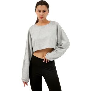 Amazhiyu Womens Cropped Hoodie, Long Sleeve Pullover Crop Tops Crewneck Oversize Hoodie Sweatshirt Grey L