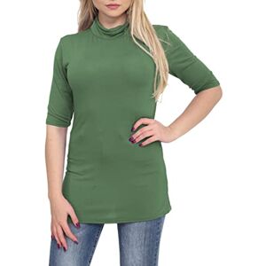 Mustwearit Ladies Turtle Polo Neck Tops Womens Short Sleeve High Neck T Shirts Top Plus UK Sizes Khaki