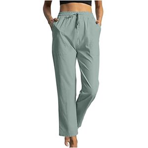 Haolei Summer Trousers for Women UK Cotton Linen Lounge Pants with Pockets Loose Casual Capri Trousers Bootcut Tapered Joggers Elastic Waist Drawstring Solid Tracksuit Bottoms Sweat Pants Ladies Gray