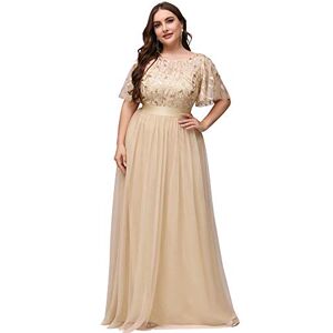 Ever-Pretty Ever Pretty Women's Short Sleeve Empire Wiast A Line Long Tulle Elegant Plus Size Bridesmaid Dresses Gold 8UK