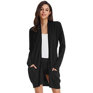 Women Summer Elegant Open Front Cardigans Loose Fit Casual Solid Fine Knitting Cardigan Sweater Black L