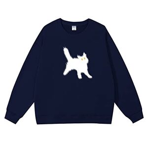Hewlshawn Sweatshirt Crewneck Womens Pullover Tunic Tops Cotton Y2k Clothes Gothic Cat Print Long Sleeve Shirts (636-Dark Blue,S)