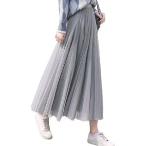 GerRit Skirt Spring Summer Mesh Skirt High Waist Slim And Versatile A-line Pleated Puff Skirt-grey-98cm