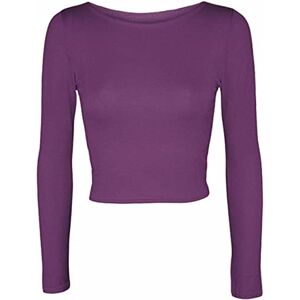 Fairy Trends Ltd Womens Crop Long Sleeve T Shirt Ladies Short Plain Basic Round Neck Shirts Top 8-14 (Purple UK 12-14)