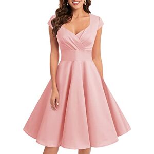 Bbonlinedress Women's 50s 60s A Line Rockabilly Dress Cap Sleeve Vintage Swing Party Dress Blush XL