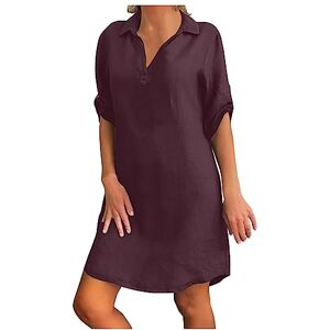 Dresses for Women UK Clearance Summer Midi Dresses Casual Loose Sundress V-Neck Solid Half Sleeve T Shirts Dress Beach Holiday Knee Length Dress Flowy Party Dresses Purple