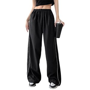 Geagodelia Women's Wide Leg Trousers Parachute Pants Ladies Baggy Cargo Trousers Palazzo Y2K Fashion Aesthetic Clothes Streetwear (D - Black, L)