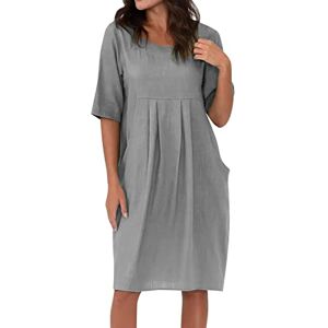 BGKKTLW Womens Short Sleeve Loose Tshirt Dress Plus Size Casual Summer Dresses Solid Color Pleated Tunic Dress with Pocket for Women Grey