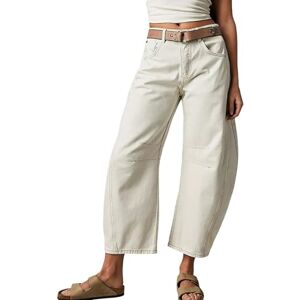 Jieroans Women Baggy Mid Rise Jeans Wide Leg Loose Boyfriend Denim Harem Cropped Pants Y2k Baggy Vintage Barrel Jeans (Color : White, Size : XL)