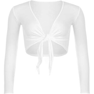 STAR FASHION Women Long Sleeves Shrugs Tie Up Open Front Top Ladies Summer Crop Bolero Cardigan Dress White 20-22