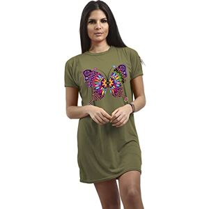 Fashion Star Womens Doddle Butterfly Printed Turn Up Sleeve Tunic Pullover Oversized Baggy T Shirt Mini Dress Doddle Butterfly Khaki Plus Size (UK 24/26)