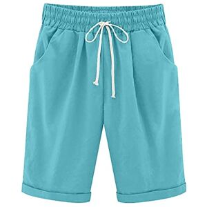 Generic Women Summer Casual Shorts Plus Size Knee Length Shorts High Waisted Casual Shorts Drawstring Elastic Beach Workout Shorts Loose Fit Long Shorts with Pockets