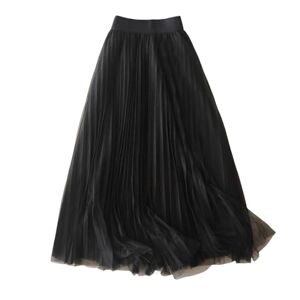 GerRit Skirt Spring Autumn Elastic Waist 4 Layers A-line Tutu Skirt Elegant Mesh Long Tulle Skirt-color 1-l