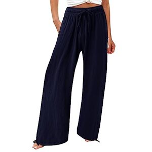 Linen Trousers Women's Summer Long Elastic High Waist Casual Trousers Cotton Linen Lightweight Comfortable Fabric Trousers Lightweight Beach Leisure Trousers Casual Straight Leg Fabric Trousers Summer