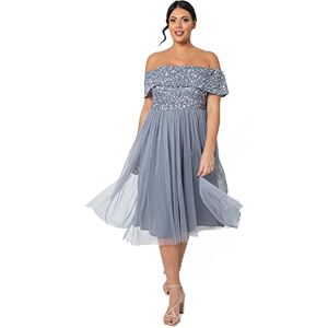 Maya Deluxe Women's Maya Deluxe Ladies Bardot Dresses for Women Midi High Empire Waist Sequins Embellished Formal Evenin Bridesmaid Dress, Dusty Blue, 18 UK