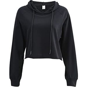 Amazhiyu Womens Crop Hoodie, Casual Drawstring Hoodies, Long Sleeve Cropped Sweatshirt Pullover with Hooded Leight Black,L