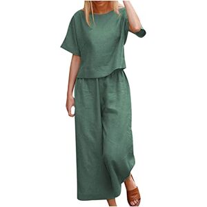 Shorts And Top Set Women Women Lounge Wear 2 Piece Cotton Linen Tracksuit Set Short Sleeve Plain Tops and Wide Leg Pants Co Ord Sets Loose Fit Sportwear Outfits Casual Solid Color Pajamas Oversized Homewear Activewear