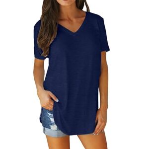 CUTeFiorino Tunics Women's Summer V-Neck Short Sleeves Arched Hem Large Plain Top Work Trousers Ladies Care, navy, XXXL