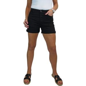 Paulo Due Women's Summer Denim Slim Fit Shorts Ladies Stretch Cotton Twill Hotpants with Turn Up Cuff Black 10-22 (14)