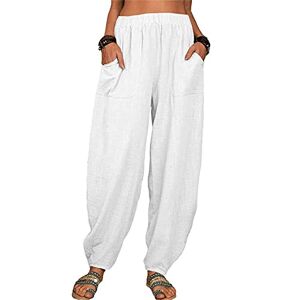 Sales Clearance Free Delivery Womens White Elasticated Linen Pants 3/4 Length Linen Trousers Smart Casual New Ladies (2 Pairs Pack) Finely Ribbed Bootleg Summer Pants Sale Clearance