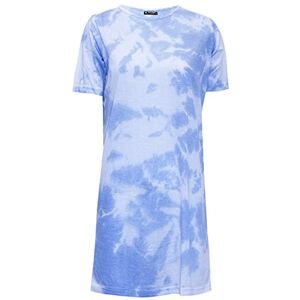 Fashion Star Womens Oversized Baggy Tunic Pullover Mini Pj T Shirt Dress Tie Dye Crumple Blue S/M (UK 8/10)