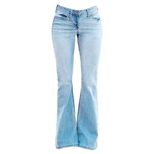 JIER Women's Stretch Mid Waisted Bell Bottom Denim Pants Mid Rise Stretchy Boot Cut Flared Jeans Hem Wide Leg Jean Trousers (Light Blue,XL)