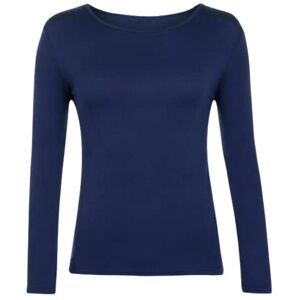 Leensy Generic Women’s Ladies Long Sleeve Stretch Plain Round Scoop Neck T Shirt Top (UK, Numeric, 14, Regular, Regular, Navy Blue)