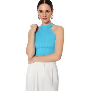 Trendyol Women's Slim fit Basic Crew Neck Knitwear Blouse, Blue, S