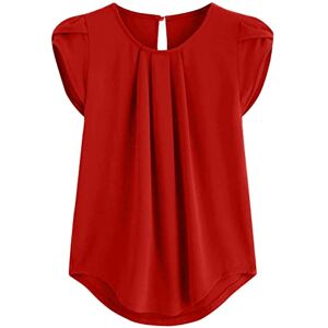 Ladies Sweatshirts Without Hood Sweatshirt,Womens Gym Tops Women's Fashion Solid Color Short-Sleeved Button Round Neck Casual Tops Plus Size Clothing for Women 8 Year Girl Running Tshirt Summer Tops(Red,3XL)