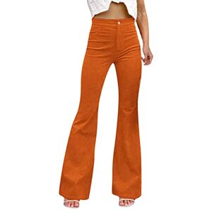 Generic Womens Curvy Fit Corduroy Flared Pants High Waisted Wide Leg Palazzo Lounge Bell Bottom Workout Bootleg Trousers Formal Smart Casual Business Office Work Slacks Pants with Pockets Orange