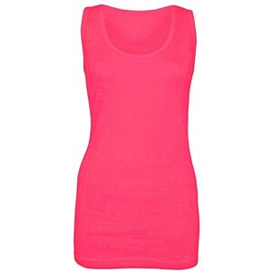 Womens Plain Vests Ladies Summer Casual Tops Stretchy Ribbed Camisole Style Muscle Gym Sports Rib Cami Long Vest Tank Tee Top Plus Size 10-28 (Neon Pink / 14)