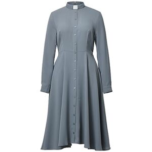 FAD-4U A Line Church Dresses for Women Long Sleeve Rows Buttons Decor Clergy Dress with Stand Collar Grey