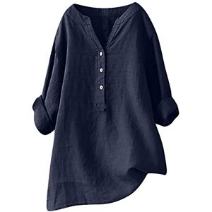 Day Sale Womens Linen Shirts V Neck Button Up Long Sleeve T-Shirt Casual Loose Cotton Linen Shirt Women Summer Tops Swing Plus Size Shirt Womens Tunic Tops Solid Color Elegant Tshirt UK Size 8-22 Clearance