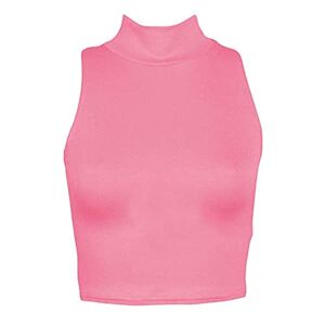 GirlzWalk&#174; Women’s Plain Sleeveless Crop Top - Ladies Streetwear Stretchy Slim Fit Mock Turtle Neck Shirts (Baby Pink, 8-10)