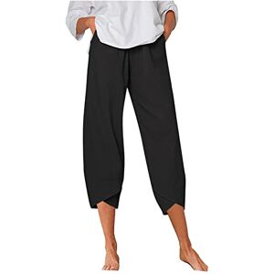 Summer Trousers Womens Palazzo Pants for Women Elastic High Waist Linen Pants Straight Leg Wide Leg Cropped Pants 2 Pair Yoga Pants (Black, XXXXXL)