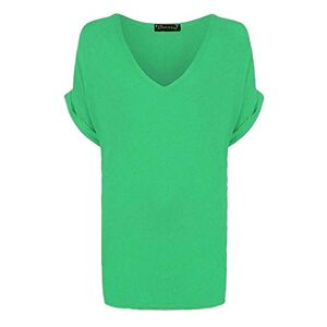 EMRE FASHION&#174; Women's V Neck Short Sleeve T-Shirt - Ladies Batwing Plain Printed Oversize Baggy Loose Fit Shirt Turn Up Top (Jade Green, 8-10)