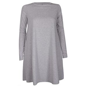 Shopygirls Womens Plain Long Sleeve Stretch A Line Skater Flared Swing Dress Top Plus Size T-Shirt 8-26 (16, Silver Grey)