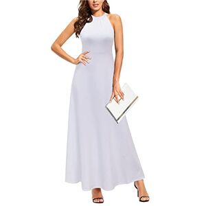 STYLEWORD Women's White Sleeveless Off Shoulder Elegant Summer Dress Halter Neck Maxi Long Dress (White,S)