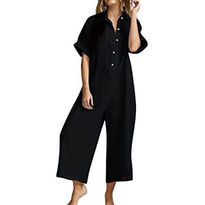 Schlaghose Damen High Waist Short Sleeve Jumpsuit Women's Summer Jumpsuits Women's Jumpsuit Loose T-Shirts Jumpsuit with Buttons Loose Tops Dungarees for Women Playsuit Long Romper Casual Women - Jumpsuit, black, XL